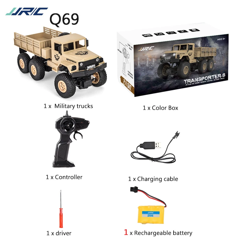 JJRC/Q68 Q69 6WD 1/18 RC Автомобиль 2,4G внедорожный военный грузовик с дистанционным управлением 10 км/ч RC Гусеничный альпинистский автомобиль игрушка RTR - Цвет: Q69 Y-1 battery