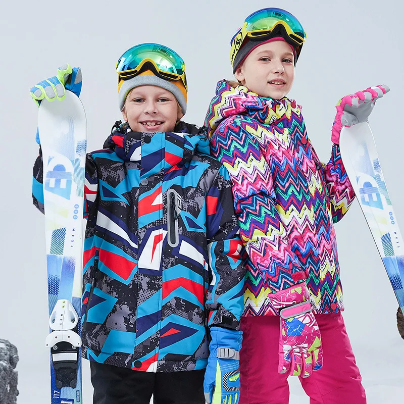 

2020 New Children Skiing Jacket Boy Girl Skiing Clothes Children Cotton-padded Jacket Kids Outdoors Waterproof Hooded Coat