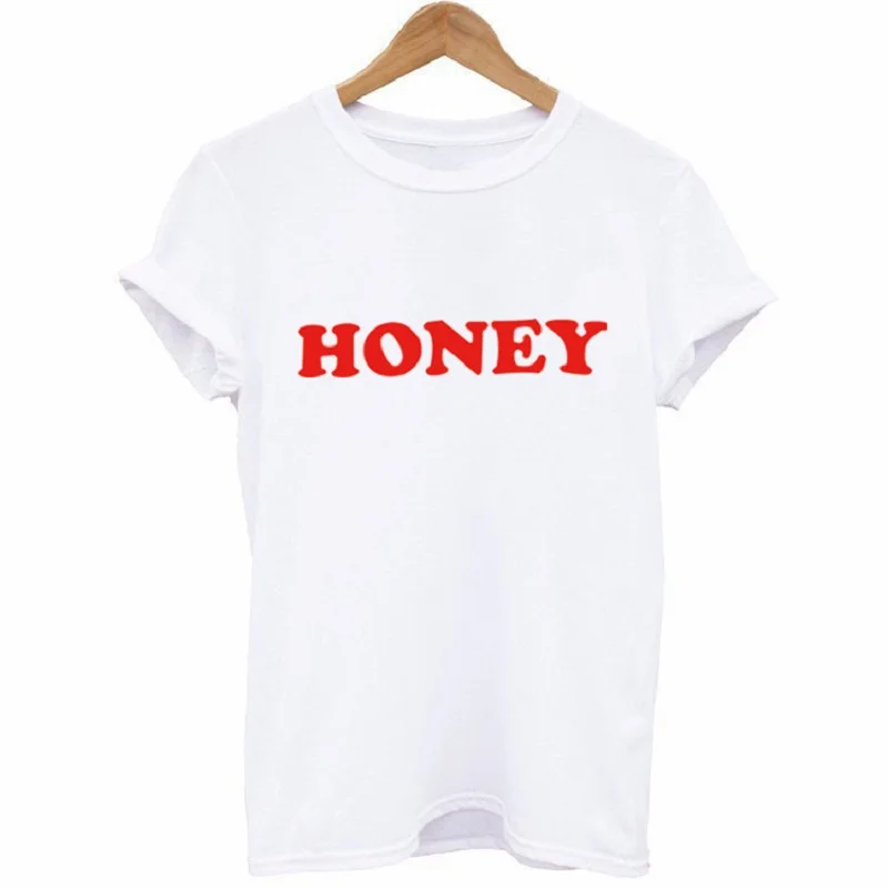 

Honey Letter Print T Shirt Women 2020 Harajuku Summer Short Sleeve O Neck T Shirt Casual Plus Size Female Tee Shirt Tops_T-Shirt