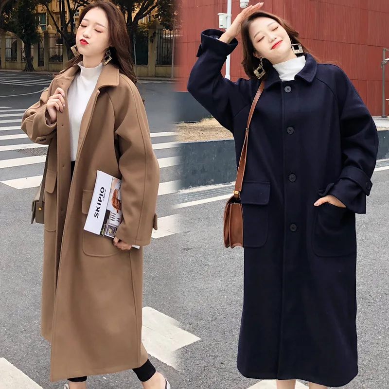 

2018 Winter New Style Korean-style Hepburn Wind Loose-Fit Slimming Thick Overcoat Mid-length Woolen Jacket