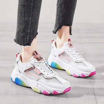 

Female Air Mesh Breathable Shoes New Designer Colorful Sole Women Casual Shoes Platform Heels Tenis Feminino Leisure Sneakers