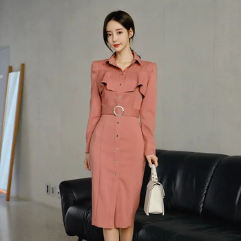 

COIGARSAM Women dress Single Breasted High Waist Dresses Deep Orange 3198