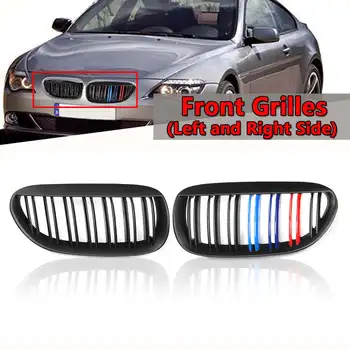 

2PCS M-Color Matte Black E63 E64 Car Front Bumper Kidney Grills Grille For BMW E63 E64 6 Series Coupe 2004-2009 Double Line