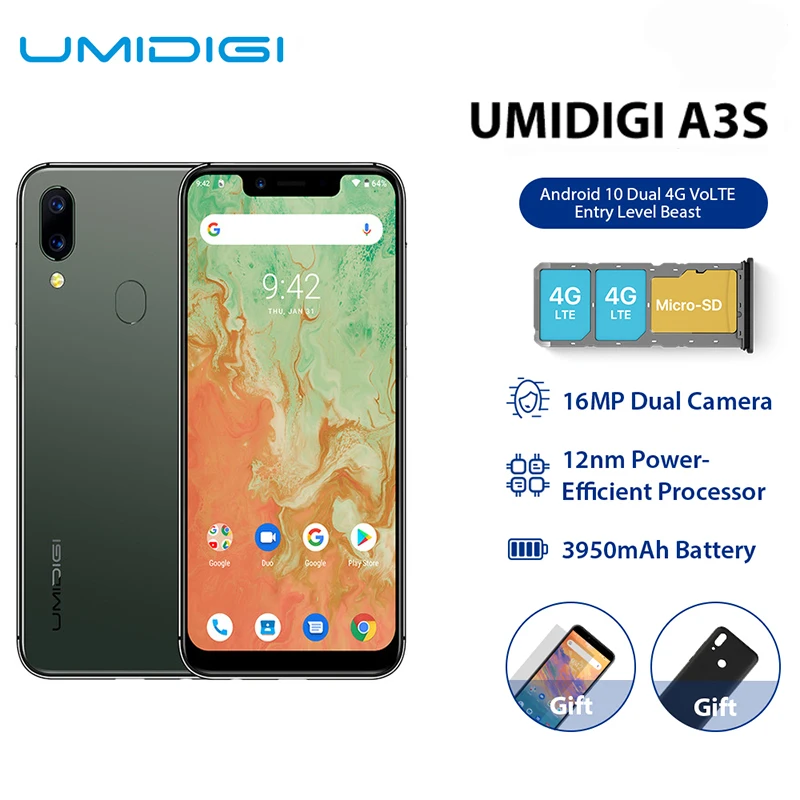 Смартфон UMIDIGI A3S Android 10 глобальный диапазон 3950 мАч двойная задняя камера 5 7 дюйма 13