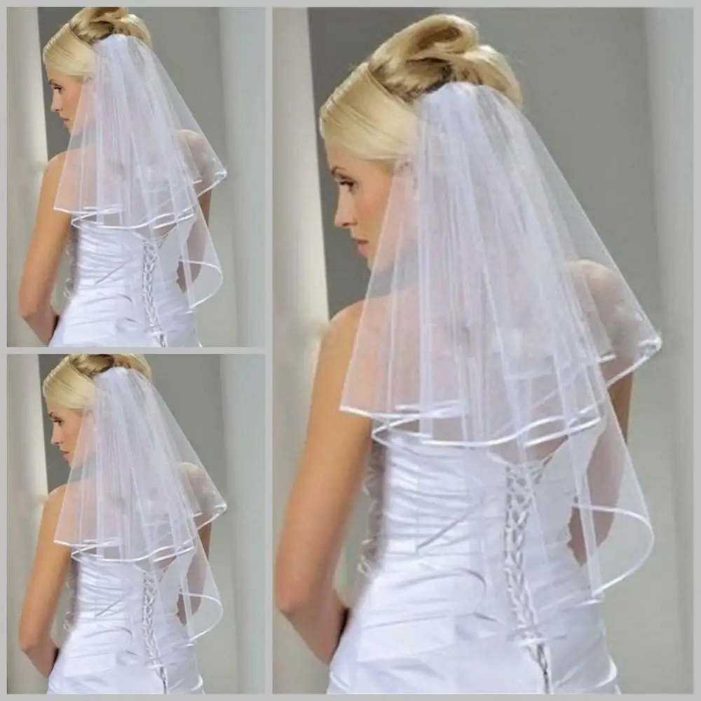 2-Layer-White-Ivory-Elbow-Length-Satin-Edge-Wedding-Bridal-Veil-with-Comb-2017
