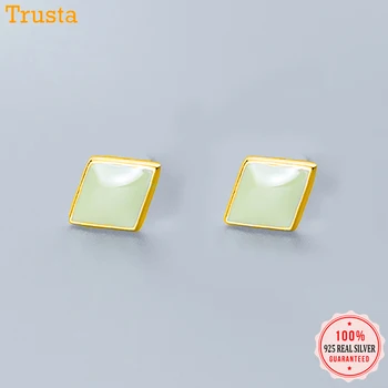 

Trusta Genuine 925 Sterling Silver Sweet Rhombus Black Green Glaze Stud Earring For Women Girls Lady Wedding Jewelry Gift DS2581