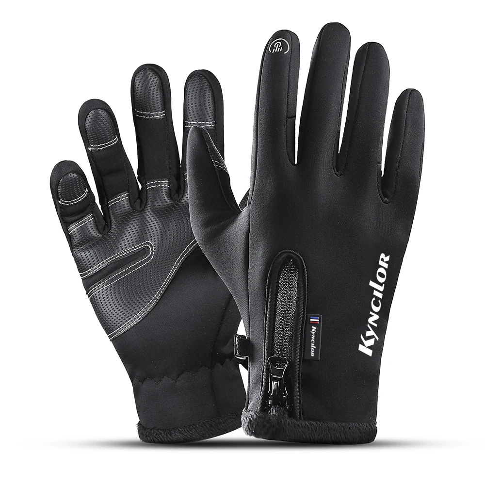 Уличные Верховые перчатки противоскользящие мотоциклетные перчатки Зимние перчатки для езды на велосипеде полный палец водонепроницаемые походные велосипедные перчатки - Цвет: Черный