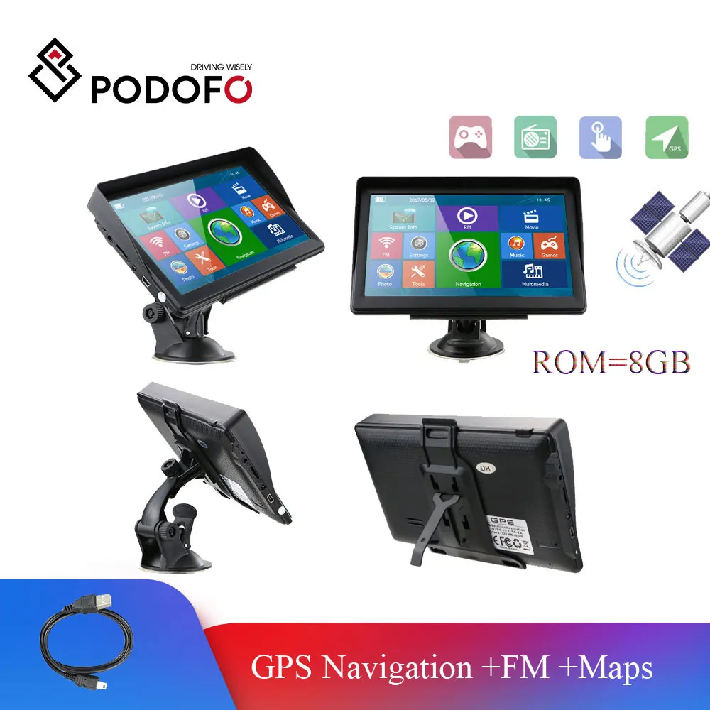 

Podofo Car GPS Navigation Map Builtin 8GB ROM FM Radio 7'' HD MP3 MP4 Car Sat Nav Automobile Vehicle Navitel Truck GPS Navigator