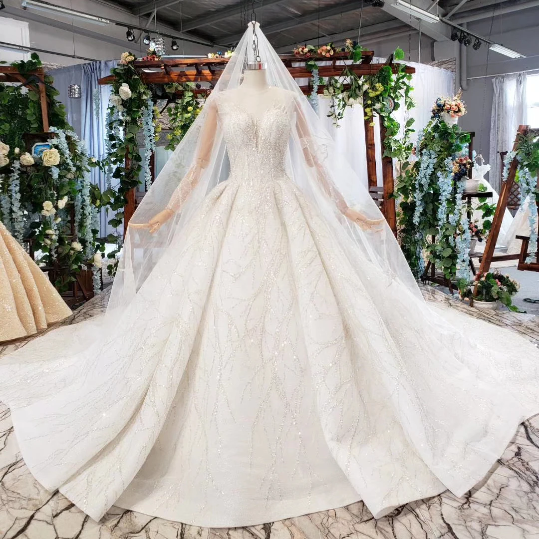 BacklakeGirls Robe De Marie, нежные свадебные платья с бисером, прозрачное бальное платье с длинным рукавом и круглым вырезом, свадебное платье с длинным шлейфом, Bodas