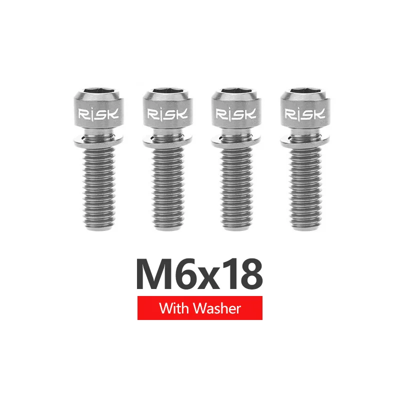M6x18mm Titanium Риск 4 шт. M6x18/20 мм титановый велосипедный дисковый тормоз крепежные болты с шайбой прокладка горный тормозной суппорт для велосипеда болт Кривошипные винты - Цвет: M6x18mm Titanium