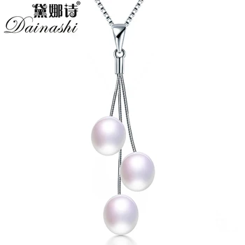 

Dainashi High Quality 100% Genuine Natural Freshwater Oval Pearl Pendant Necklace 925 Sterling Silver Chain Jewelry for Women