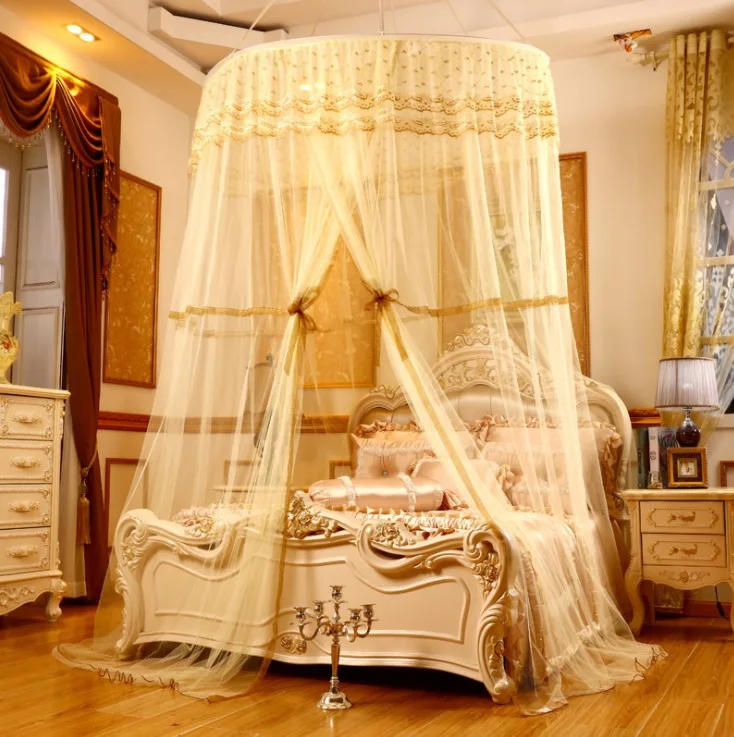 

Heightened Round Hoop Princess Pastoral Lace Bed Canopy Mosquito Net Fit Crib Netting Mosquito Net Bedroom Bed Home Decor