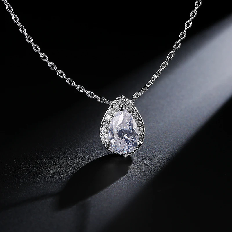 FEEHOW сверкающая белая капля воды кубический циркон кулон ожерелье высокое