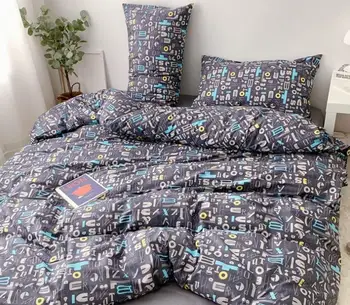 

4pcs Letters Bedding Set Includes Duvet Cover Flat Sheet Pillowcases Without Filler Cotton Fabric Eco Printing For Kids Adults