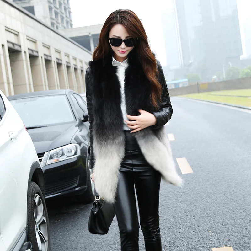 New Arrival Winter Women's Slim Gradient natural fox fur jacket lady warm casual natural fox fur coat outerwear customized brand