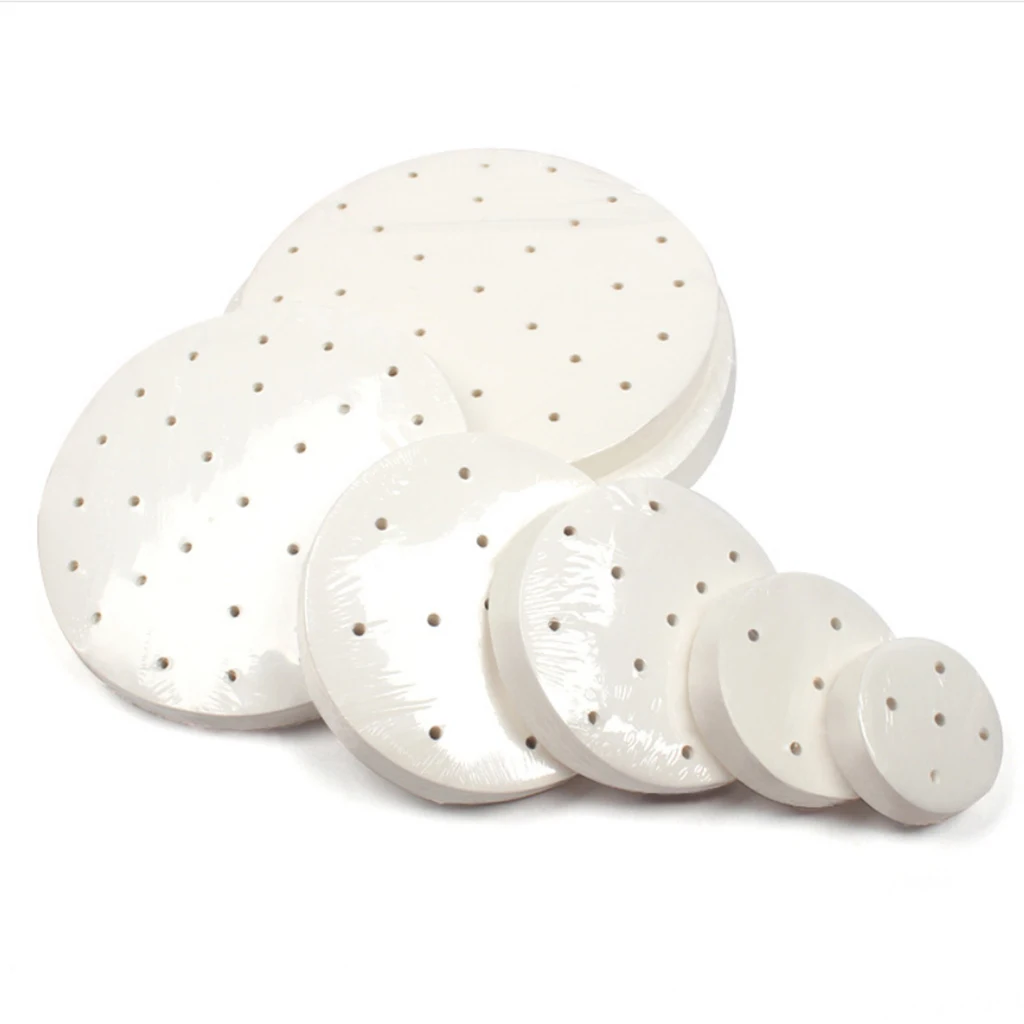 100pcs/set 4-9.5inch Perforated Bamboo Steamer Mat Liners Steamed Bun Baking Sheets