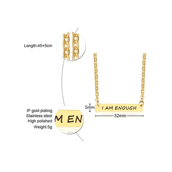 

FXM DN18 steel necklace hot sell popular lady 32mm square shape silver color lover gift women write i am man