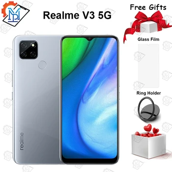 Перейти на Алиэкспресс и купить Новый оригинальный realme v3 5G мобильный телефон 6,5 дюймов 6G RAM 64G ROM MediaTek 720 Восьмиядерный Android 10 5000mAh аккумулятор 18W смартфон