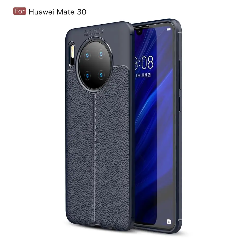 Силиконовый чехол для huawei mate 30 Pro, чехол, мягкий роскошный кожаный ТПУ текстурный чехол для телефона, задняя крышка для mate 30, чехол в деловом стиле - Цвет: Тёмно-синий