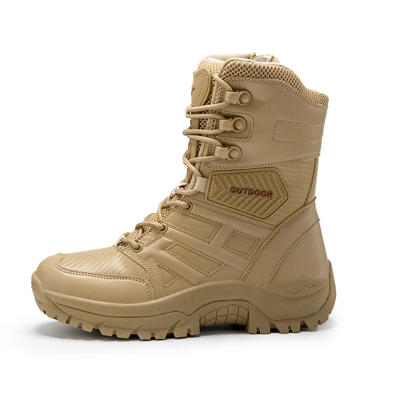 Мужские тактические ботинки большого размера; водонепроницаемые кожаные походные ботинки; уличные Нескользящие армейские ботинки; ботинки для альпинизма; мужские зимние кроссовки - Цвет: sand