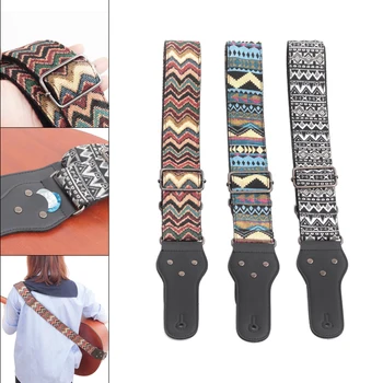 

Vintage Flowers Stripes Bohemia Style Guitar Straps with Woven Embroidery Fabrics for Guitars Bass 3 Colors Optional