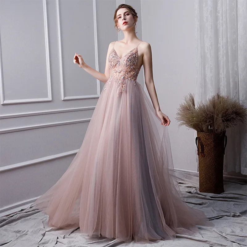 Vestidos De Выпускной вечер платья длинные с отделкой бисером Vestido Formatura сексуальные женские вечерние платья - Цвет: picture color