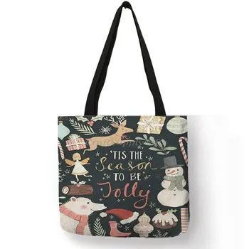 

Custom Print Christmas Tote Bag DIY Festive Print Tote Black Handled
