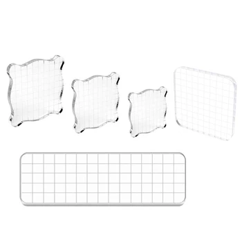 

5 Pieces Stamp Blocks Acrylic Clear Stamping Blocks Tools with Grid Lines for Scrapbooking Crafts Making