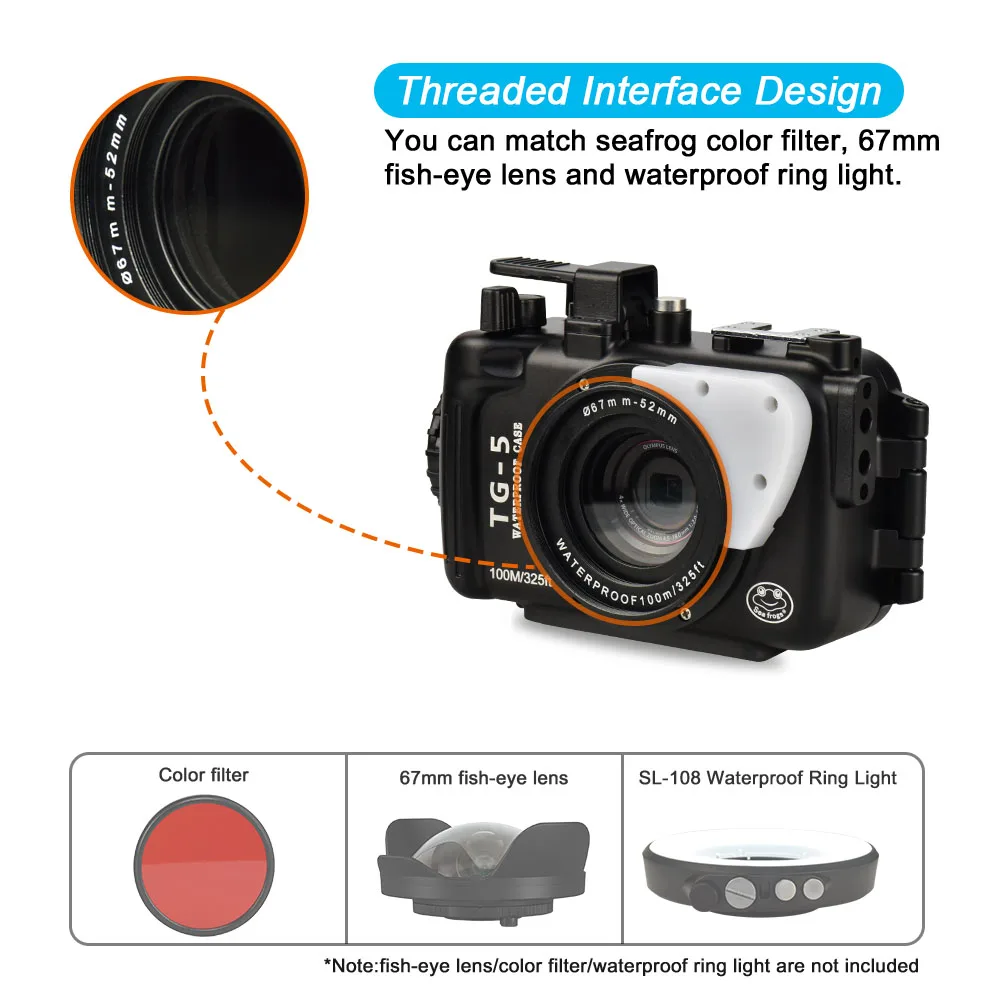 100 m/325ft для Olympus TG-5 TG5 подводный корпус с вентилятором и нагревателем алюминий(черный) Водонепроницаемая сумка для дайвинга Чехол для Olympus TG-5