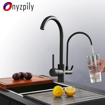 

Onyzpily Kitchen Faucets Chrome Black Deck Mounted Mixer Tap 360 Rotation with Water Purification Features Mixer Tap Crane For K