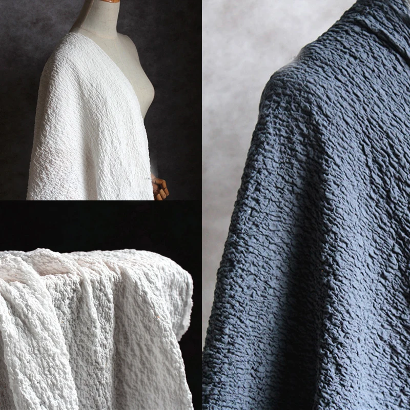 100x100 см белый темно-синий хлопок текстура ткань морщинистый хлопковый Льняной материал растягивается осень зима DIY дизайнерская ткань