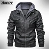 2022 Autumn Winter Men's Motorcycle Leather Jacket Windbreaker Hooded Jackets Male Outwear Warm Biker PU Jackets EU Size 3XL ► Photo 1/6