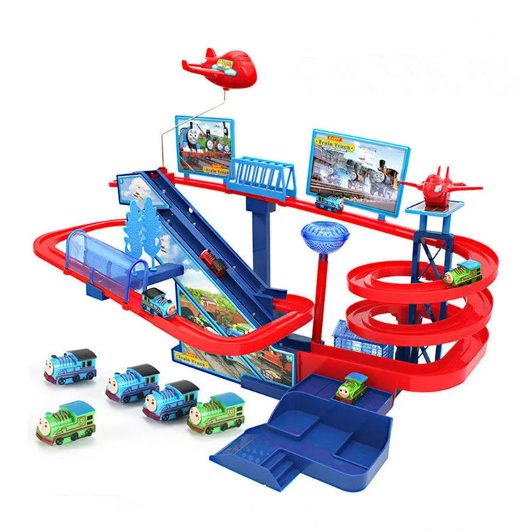 

Thomas train set rail car multi-layer electric music toys climb stairs slide slide parent-child interactive children's toysGifts