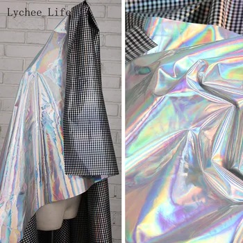 

50x135cm TPU Grid Pattern Designer Laser Patchwork Fabric Thin Colorful Plaid Fabric Home Decoration