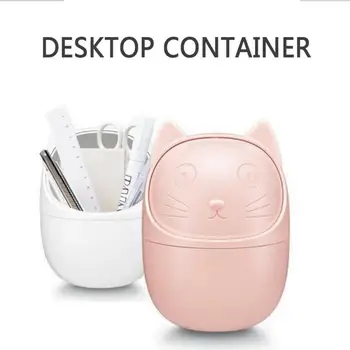 

Mini Cartoon Cat Desktop Storage Bucket Desktop Plastic Cosmetics Storage Box Stationery Debris Sorting Box Home Organizer