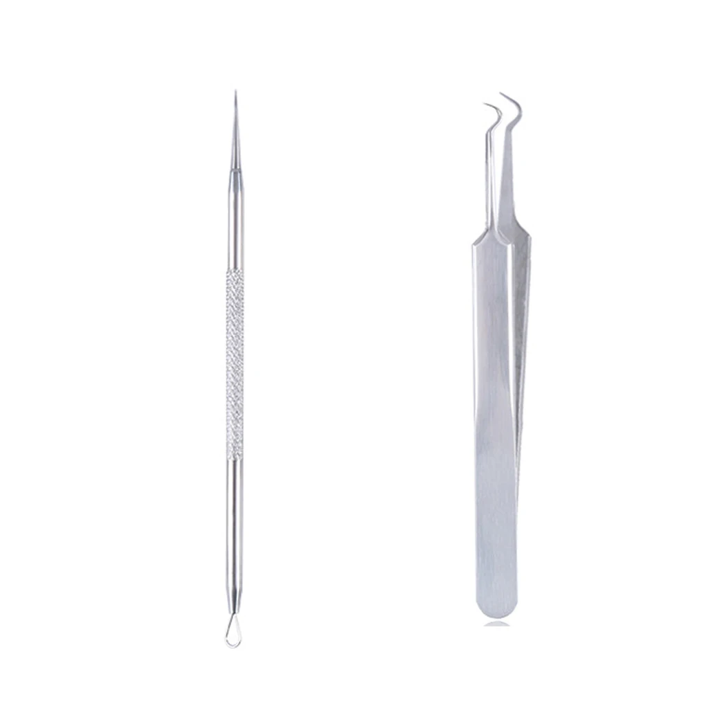 hengfangBlackhead Acne Needle Elbow Head Tweezer Set Stainless Steel Fat Granule Removal Makeup Tools