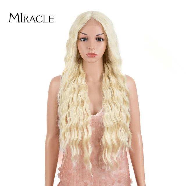 Synthetic Lace Wigs Blonde Wig Deep Wave Cosplay Lolita Wig 30Inch Ombre Blonde Wigs For Women High Temperature Fiber Miracle 613