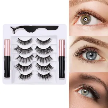 

5 Pairs Reusable 3D Waterproof Lasting Magnetic False Eyelashes with 2 pcs Magnetic Eyeliner & Tweezers Set for Natural Look
