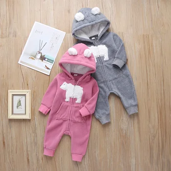 

Baby polar fleece jumpsuit Hooded personality polar bear newborn romper Fall and winter warm long-sleeved baby clothes