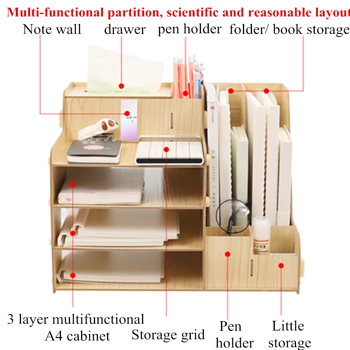 

New Multifunctional Desktop Office Organizer Storage Box Pen Pencil Box Jewelry Makeup Holder Stationery Brown Office Storage ra