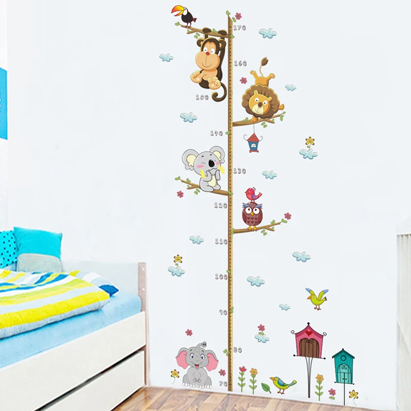 

Cartoon Animals Lion Monkey Owl Elephant Height Measure Wall Sticker For Kids Rooms Growth Chart Nursery Room Decor Wall Art