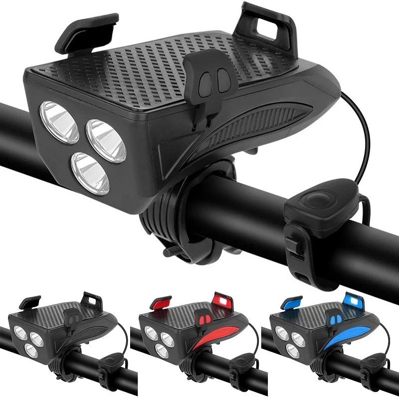 Upgrated Bicycle Light Multi-function 4 In 1 Bike Front 3* LED MTB Headlight Phone Holder Bracket Speaker Power Bank Lamp | Мобильные