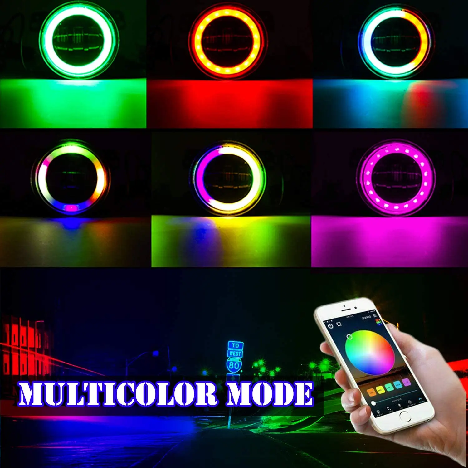US $59.00 4 Inch Fog Light RGB Halo LED Angel Eyes Lamp Mount with Bluetooth Function For Jeep Wrangler JK JKU TJ LJ
