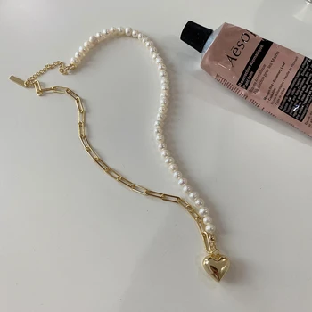 

SUNIANGON Romantic Love Pendant Necklace 925 Sterling Silver Choker Necklace Gold Chain Pearl Necklace For Women Jewelry 925