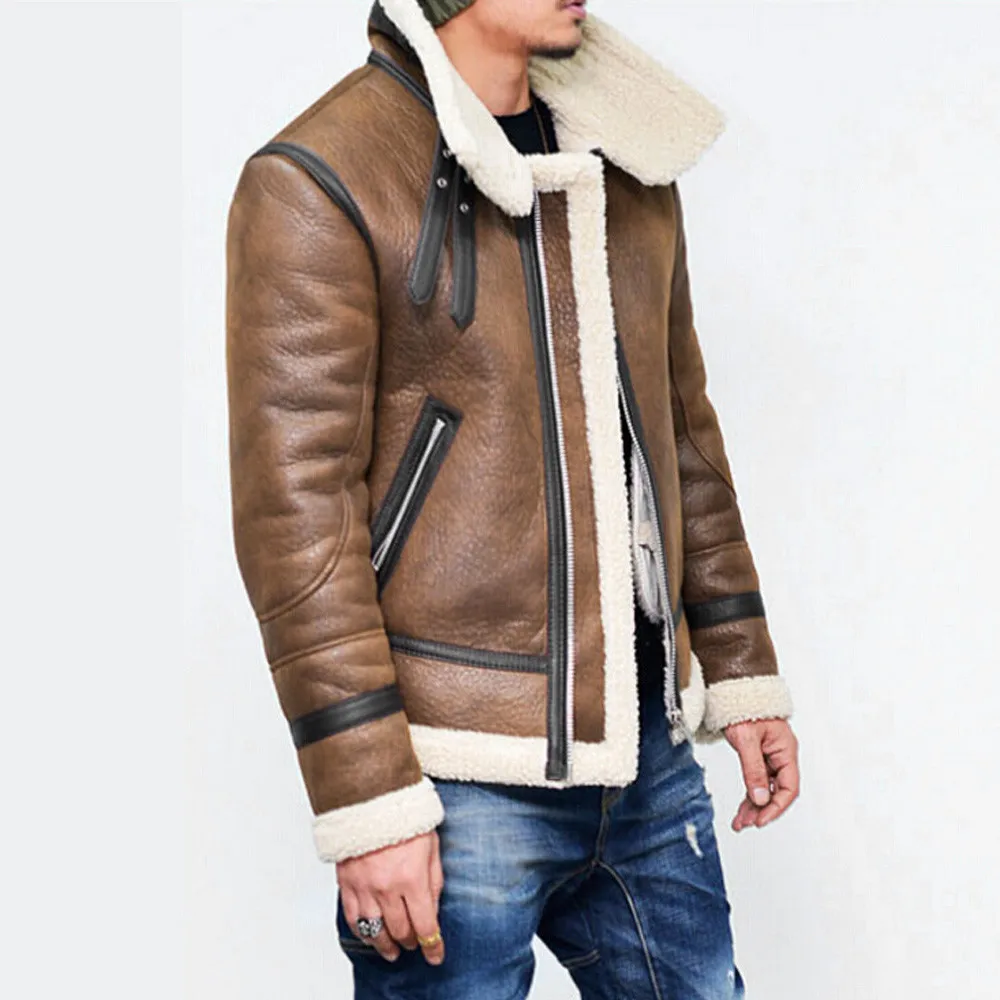 Осенне зимняя мужская куртка из искусственной кожи, толстая теплая меховая подкладка, верхняя одежда на молнии с отворотом, верхнее пальто Veste
