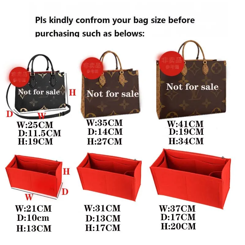 For Onthego PM MM GM Felt Bag Organizer With Handle,Tote Inner Purse  Insert, Cosmetic Makeup