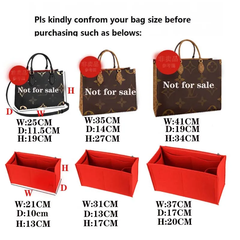 Felt Purse Organizer Insert, Bag with Zipper Inner Pocket for LV ONTHEGO MM  GM - AliExpress