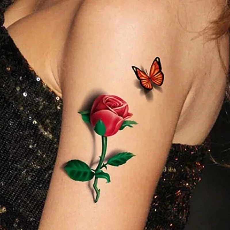 3D Temporary Removable Waterproof Colorful Body Art Butterfly Flower Tattoo Sticker Rose for Women | Красота и здоровье