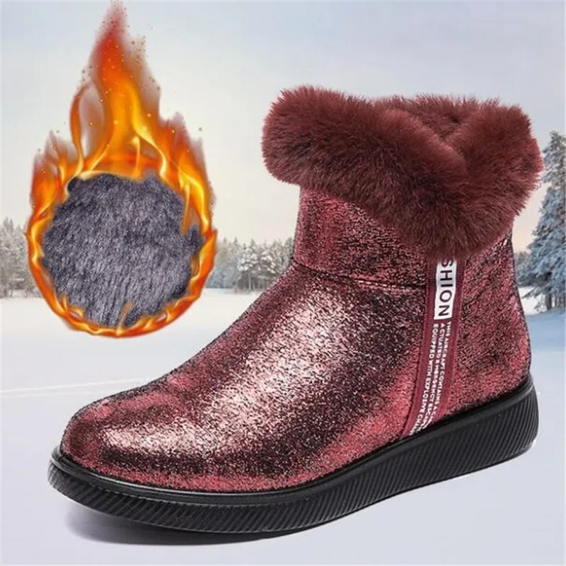 Winter new snow boots women warm thick bottom short boots plus velvet cotton shoes sequins women's shoes ankle boots for women