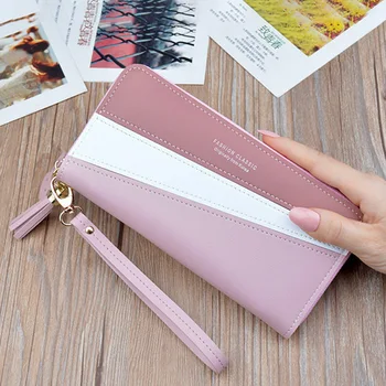

Luxury Brand Leather Wallets Women Long Zipper Coin Purses Patchwork Tassel Clutch Wallets Female Credit Card Holder Money Bags